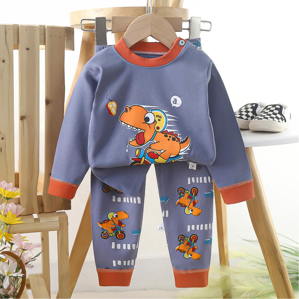 Cartoon Kinder 100% Baumwolle Unterwäsche Set Jungen & Mädchen Thermopyjama Weiches Langarm-Oberteil & Hose Gemütliche Homewear & Nachtwäsche