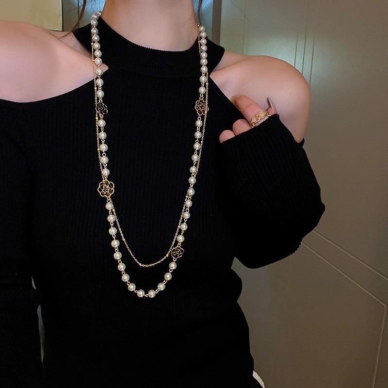 French Geometric Round Pearl Beaded Necklace Fashion Simple Court Style Necklace Light Luxury Premium Sweater Chain Women
