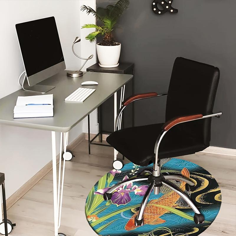 

1pc Office Carpet Chair Mats Koi Fish Pond with Iris Flowers Perfect for Decorating Office Chairs, Living Rooms, Or Bedrooms 80cm