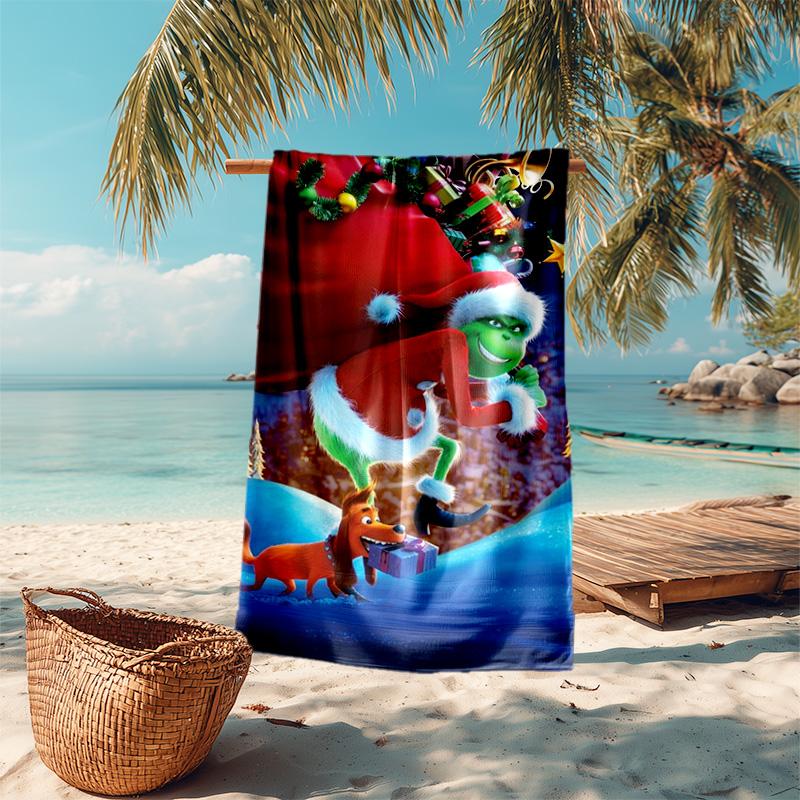 Christmas Gift Oscar Comedy Movie How the Grinch Stole Christmas Soft Beach Towel Outdoor Camping Vacation Swinging Beach Scarf Decorative Blanket B13