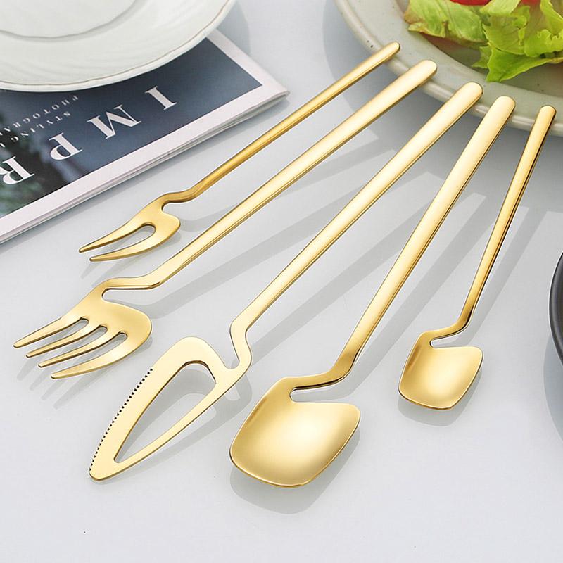 Hangable 5-Piece Tableware Set, Stainless Steel Cutlery Set Dining Utensils Kitchen Dinnerware Set Include Knife/Fork/Spoon/Coffee Spoon
