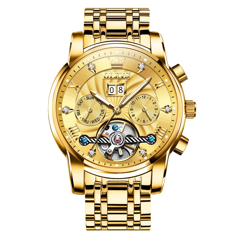 OLEVS Reloj Mecánico Automático con Fase Lunar Elegante Esqueleto Resistente al Agua Popular Luminoso para Hombre