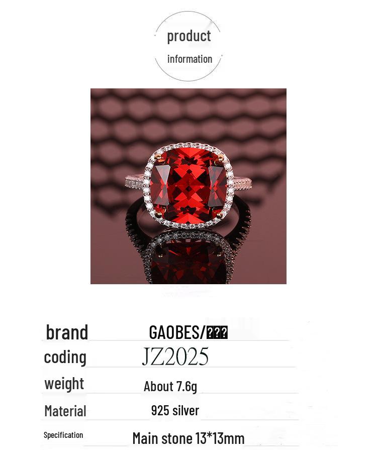 Elegant 925 Sterling Silver Ruby Ring with Simulated Diamond, 13x13mm Gemstone - Perfect for Women and Special Occasions.