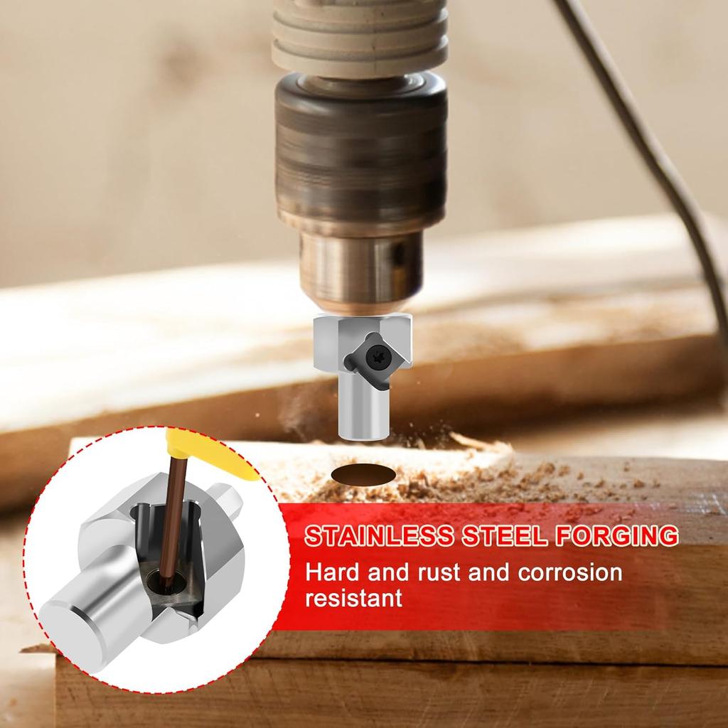 Woodworking Chamfer Reamer Tool, Bench Dog Hole Chamfer Reamer Tool with Alloy Blade, Precise Stainless Steel Remove Burr Tools 19mm/20mm for