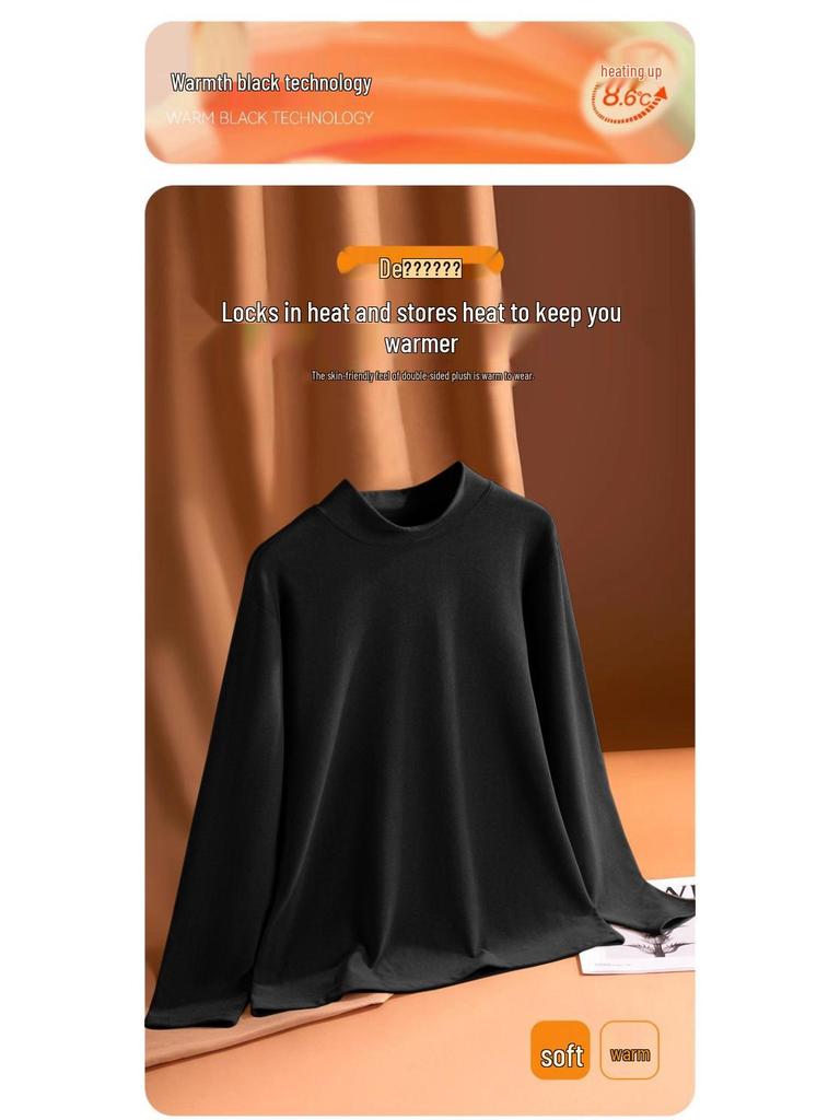 Velvet Autumn High Neck Fleece-Lined Men's Long Sleeve Base Layer T-Shirt