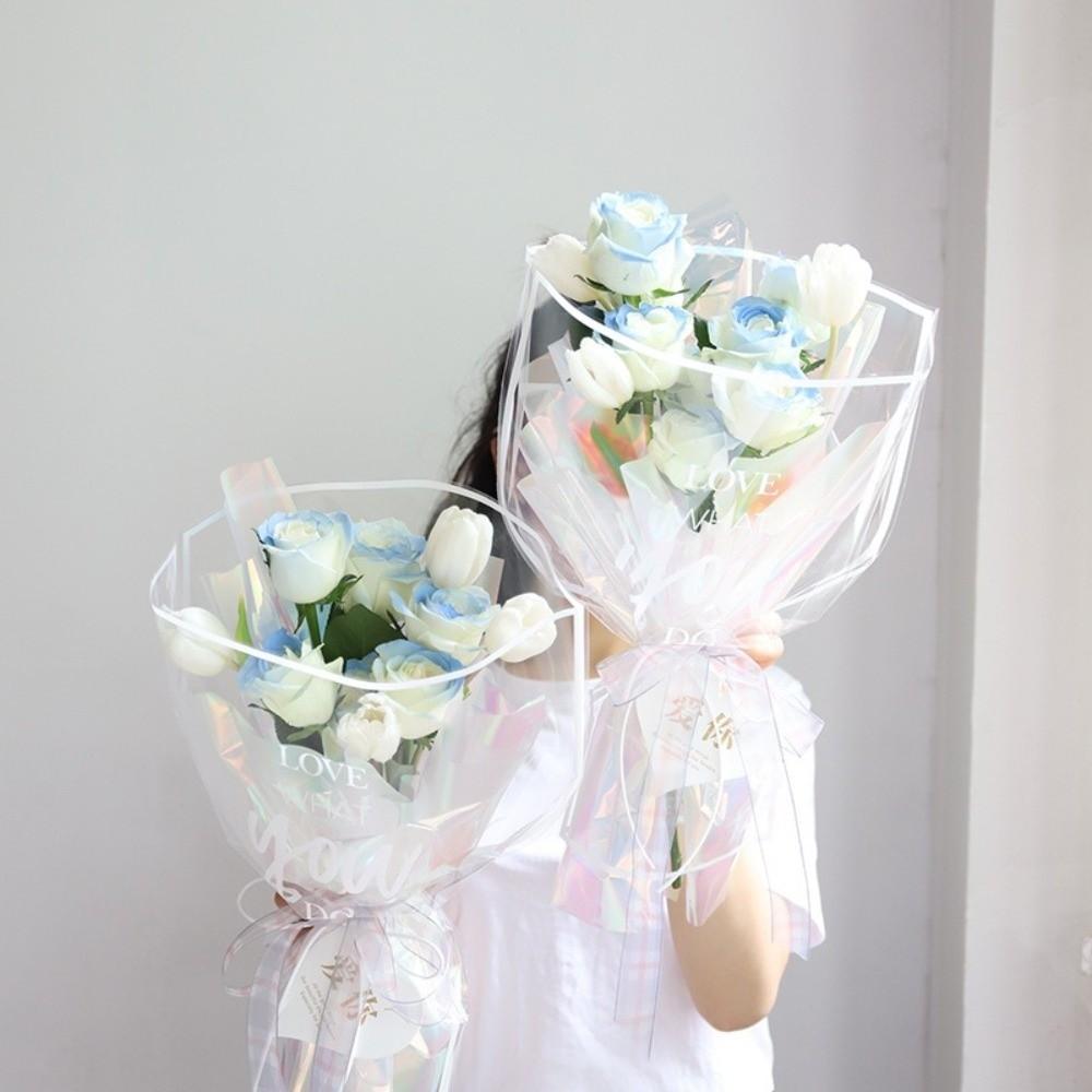 30 Pieces Transparent Flower Wrapping Bags Colorful OPP Bag Flower Arrangement Bags Waterproof Bouquet Packaging Bags