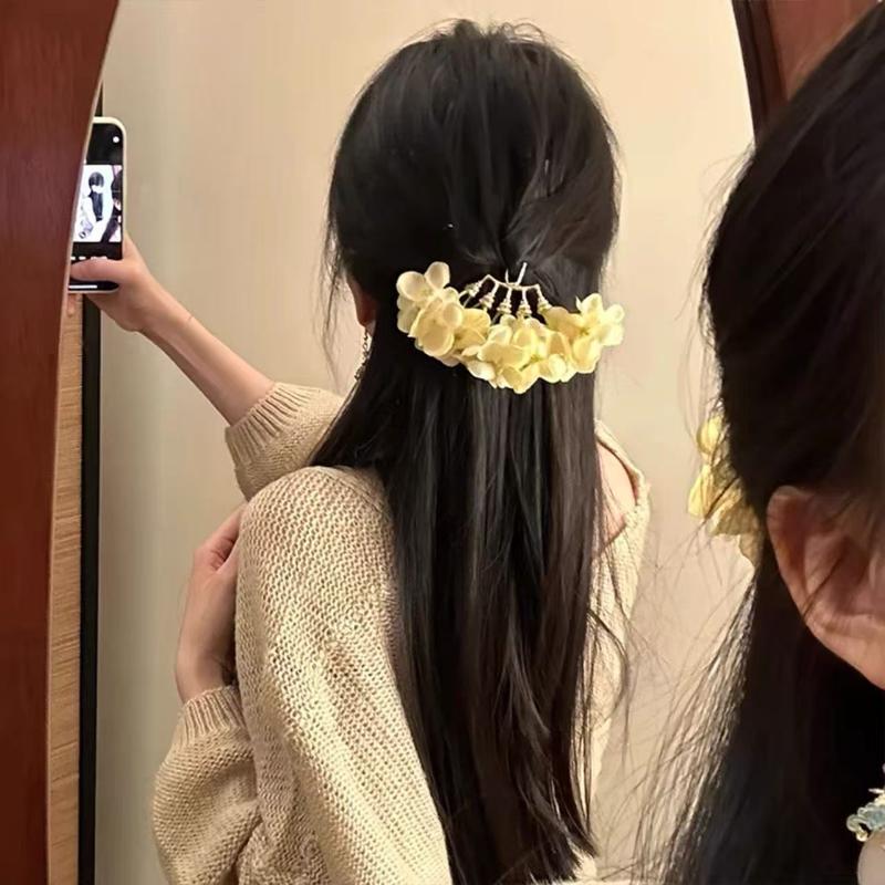 Pastoral Purple Yellow Flower Hair Pins Women Girls Sweet Fabric Floral Blossom Hair Stick Hair Accessory Travel Photo Props