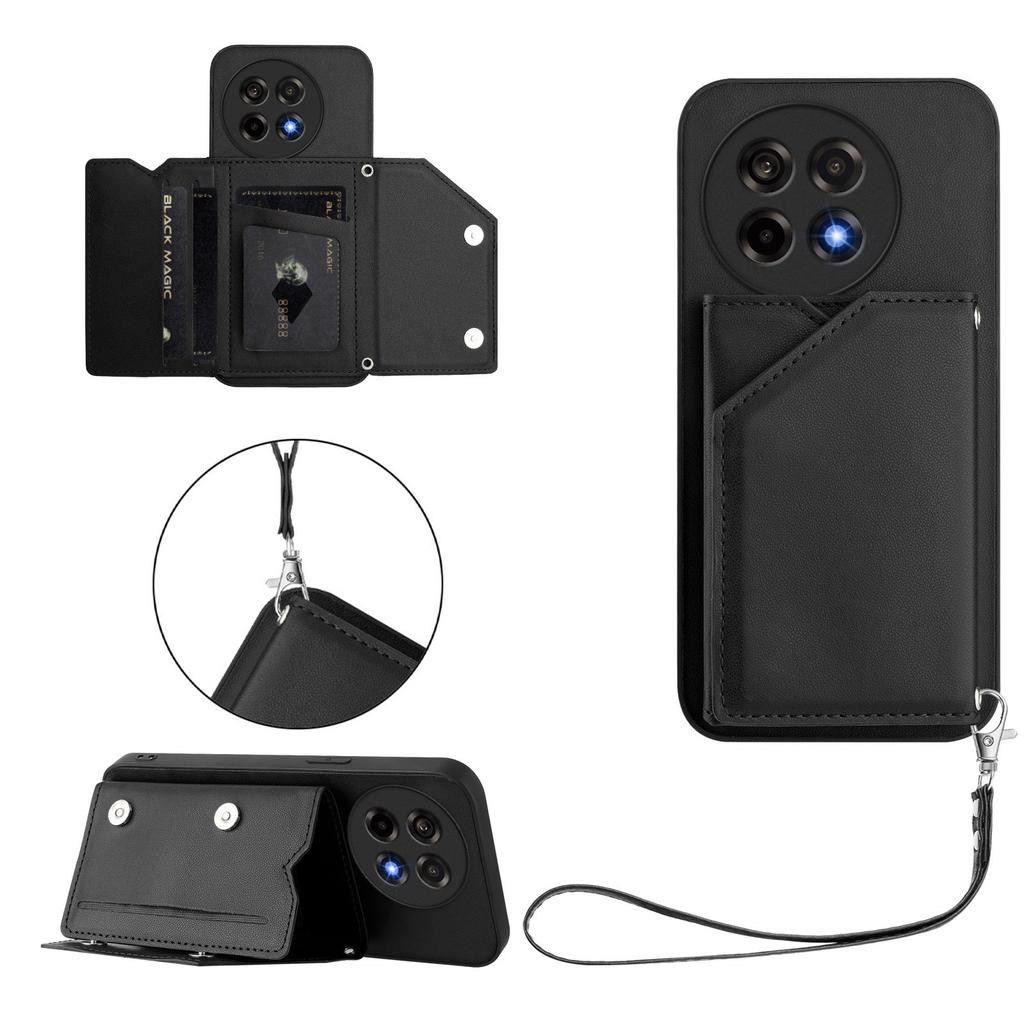 For OnePlus Ace 5 5G/OnePlus Ace 5 Pro 5G/OnePlus 13R 5G Case Card Holder Kickstand Skin-Touch Phone Cover with Wrist Strap