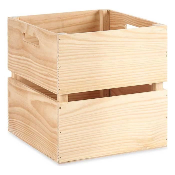 Boîte de rangement en bois de pin marron naturel - Marque - Modèle - 30 x 30 x 30 cm - Beige - Blanc
