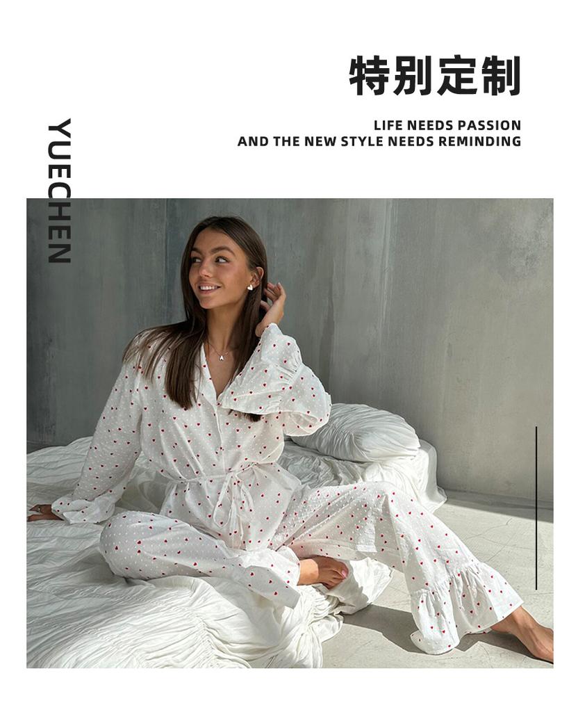 Europäisches und amerikanisches Herbst-Set aus reiner Baumwolle mit Liebesdruck, atmungsaktive und bequeme langärmelige Hose, Damen-Loungewear