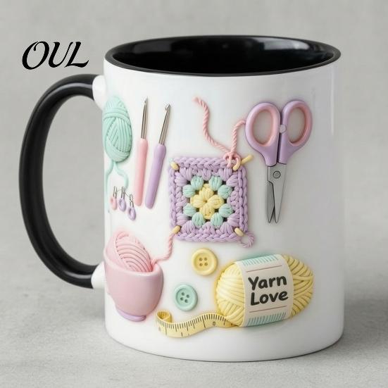 Taza de Cerámica Apta para Lavavajillas, con Diseño de Patrón de Tejido 3D, Gran Capacidad, Práctica para Microondas, Taza de Café Duradera, Taza de Té, para Amantes de las Manualidades