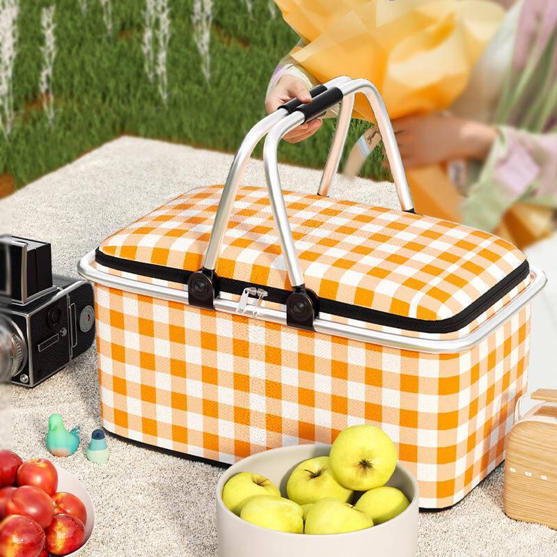 Large Capacity Folding Picnic Basket with Multi-layer Insulation 45*24*24