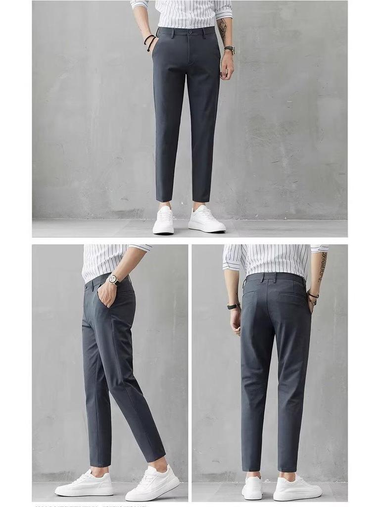 Men's Slim Korean-Style Nine-Point Trendy Trousers - Spring/Summer Casual Thin Long Pants