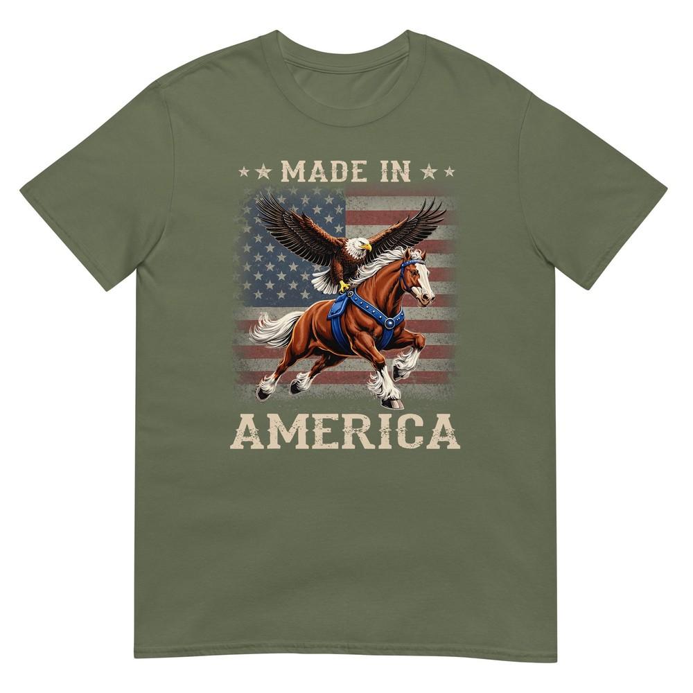 Made In America Western Horse Eagle Usa Flag Tshirt