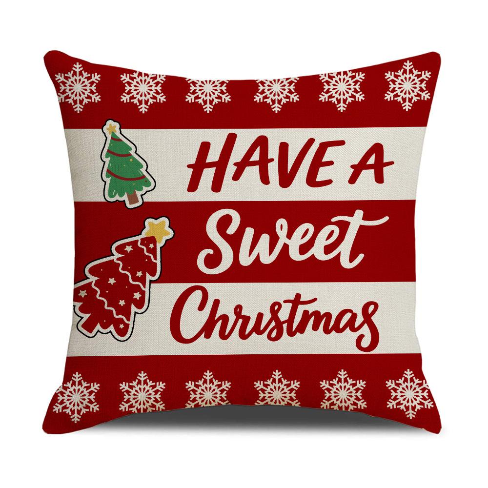 Christmas Decorative Linen Cushion Cover Santa Claus Snowman Pattern Festive Atmosphere Home Decoration Cushion Cover