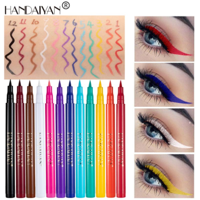 12 Farben mehrfarbig Schwarz Flüssiger Eyeliner Stift Wasserdichter Stift Lang anhaltendes Augen-Make-up Make-up Frauen Augen Kosmetik