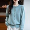 New Autumn and Winter Thickened Round-neck Knitted Cardigan Long-sleeved Women's Solid Color Warm Top with Color Diamond Buttons