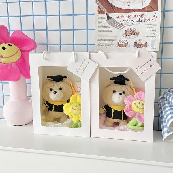 Day & More Mini Graduation Cap 19 Bear Ted + Smile Bouquet Doll Gift Set + Shopping Bag, Pink (Shopping Bag) Korean Popular Toys