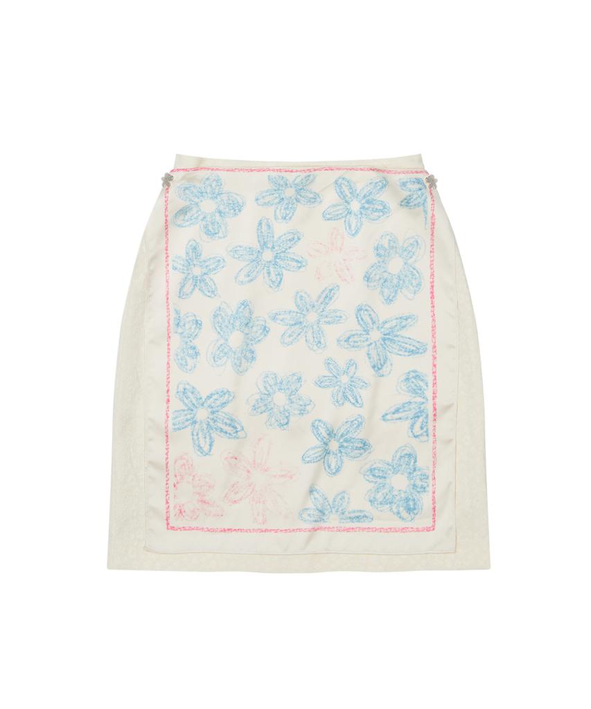 Centor Layered Flower Midi Skirt_Cream