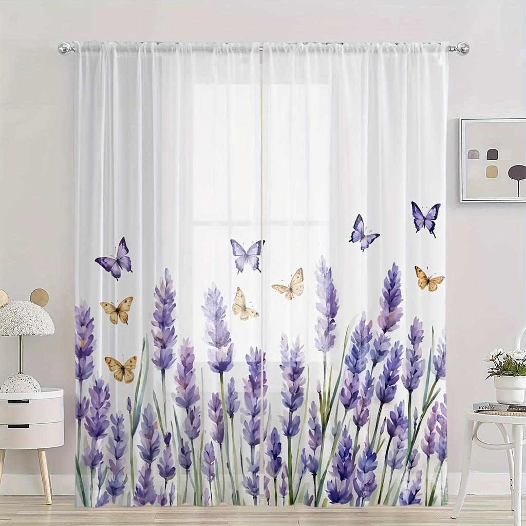 Glam Style Semi-Sheer Curtain 2Panels Rod Pocket Hanging Twill Weave Polyester Curtains for Bedroom Kitchen Floor Window Blinds
