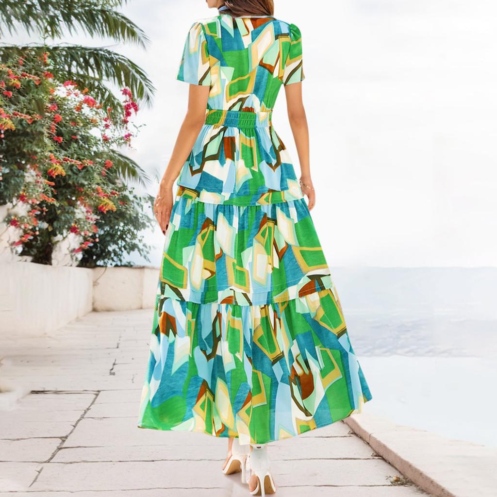 Dámské splývavé šaty Dámské letní šaty Ležérní dlouhé šaty Roztomilé květinové dlouhé šaty