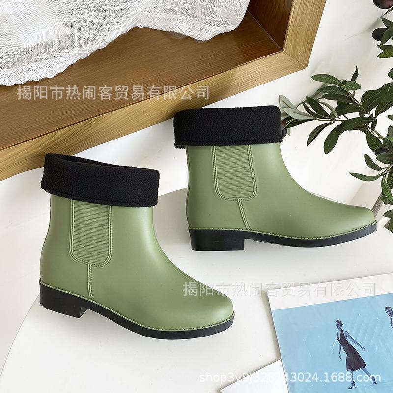 British outdoor women's rain shoes non-slip wading shoes medium tube rain boots home waterproof cleaning rubber shoes cotton warm women's shoes