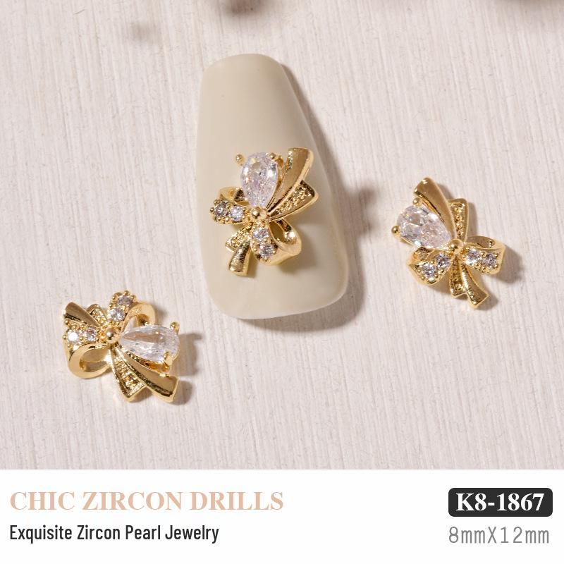 Luxurious Zircon Diamond Bow Nail Art Decorations - Japanese Style