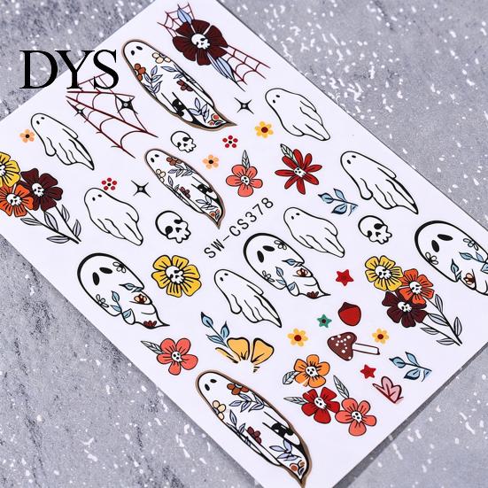 Festival Theme Manicure Stickers Halloween Nail Art Stickers, Ghost Flower Skull Spider Web Self-Adhesive Decals, DIY Supplies for Women Girls Decals