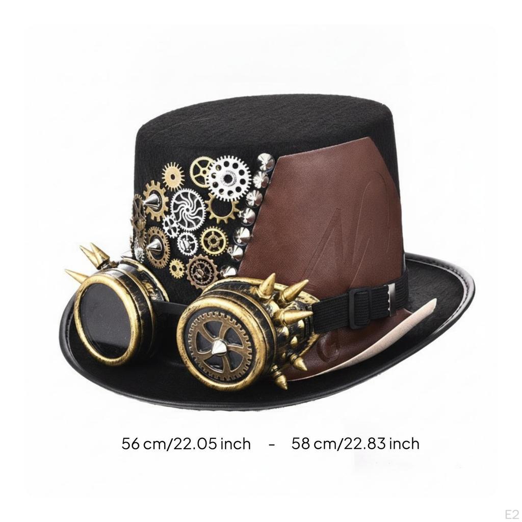 Steampunk Hat with Goggles Wide Brim Historical Adjustable Strap Dressup Accessory for