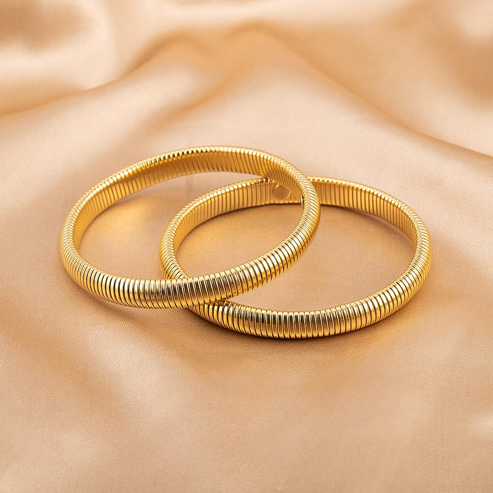 Elastic Stainless Steel Bangle Flex Snake Chain Cuff Bracelet Gold Plated Thick Wide Bracelet Wristband Trend Jewelry Women Gift