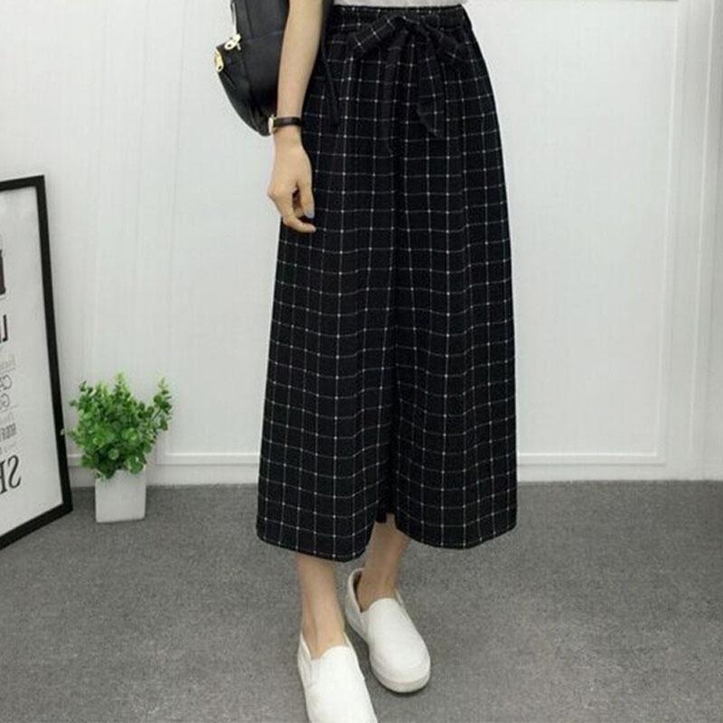 Women High Waist Elastic Striped Culotte Pants With Elegant Wide Leg Flare Design For Casual Wear