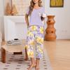 Women Casual Loose Fit Short Sleeve V Neck T Shirt and Cropped Pants Set Lightweight Soft Fabric Comfortable Loungewear Pajama Set