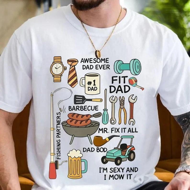 Awesome Dad Ever T-shirt Father Day Gift BBQ Fishing Funny Graphic Tee For Men XL