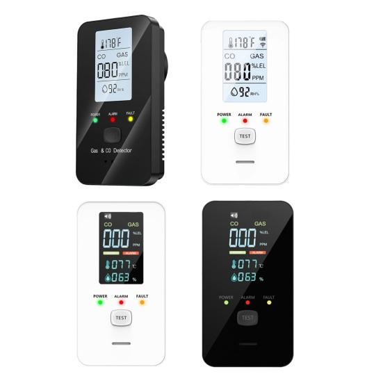 4-in-1 Gas & CO Detector with LCD Display Plug-in Natural Gas Carbon Monoxide Alarm Temperature & Humidity Monitor High Sensitivity Home RV Safety