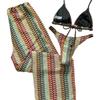 Women S Three Piece Swimsuit Set Knit Lace Up Long Pants Bikini For Beach Vacation