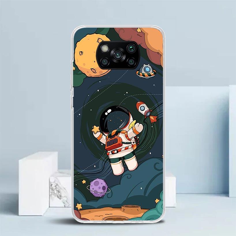 Cartoon Planet Astronaut Star Rocket Phone Case For Xiaomi Poco F7 Ultra X5 X6 X7 Pro M7 Redmi 15C 15 13C 13 12C 12 10C 10 10A 9