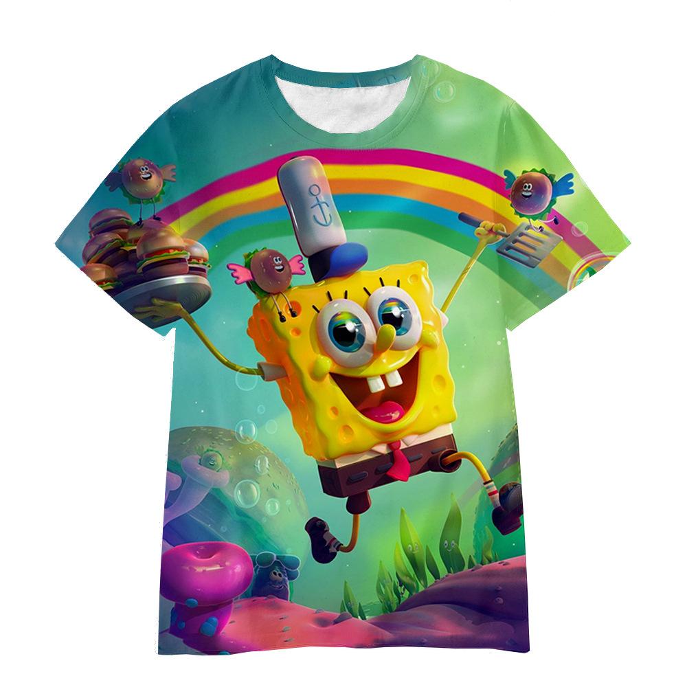 Sommer Rundhals 3D SpongeBob Schwammkopf Bedruckte T-Shirts Modische Lässige Kurzarm Kinder Jungen und Mädchen Kinder Unisex T-Shirts