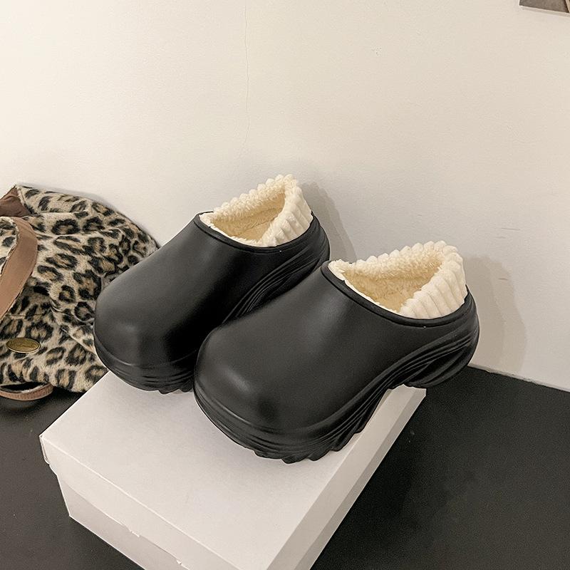 Thick-soled High-heeled Cotton Shoes Cotton Towing Home Cotton Slippers Autumn and Winter Velvet Bag Head Towing Warm Shoes