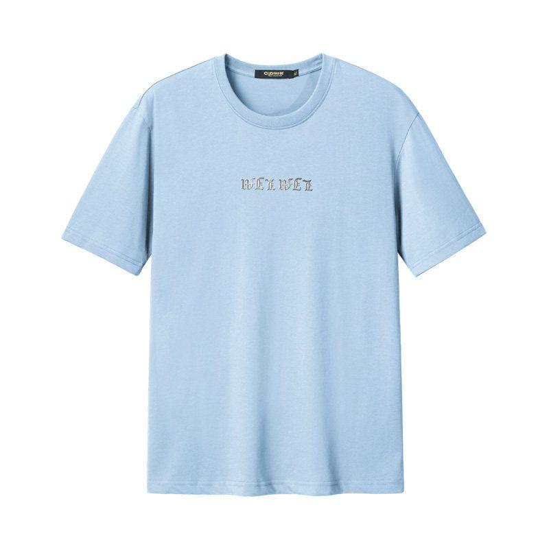 [Pure Cotton] Paper Crane Men's Clothing 2024 Summer Light Blue T-Shirt Men's Summer Loose round Neck Bottoming Shirt 21688