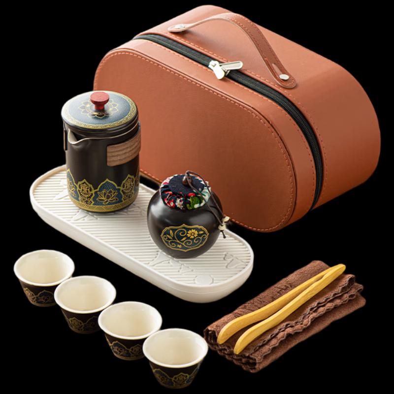 PinJian PJB022 Travel Ceramic Tea Set (1 Pot, 4 Cups)
