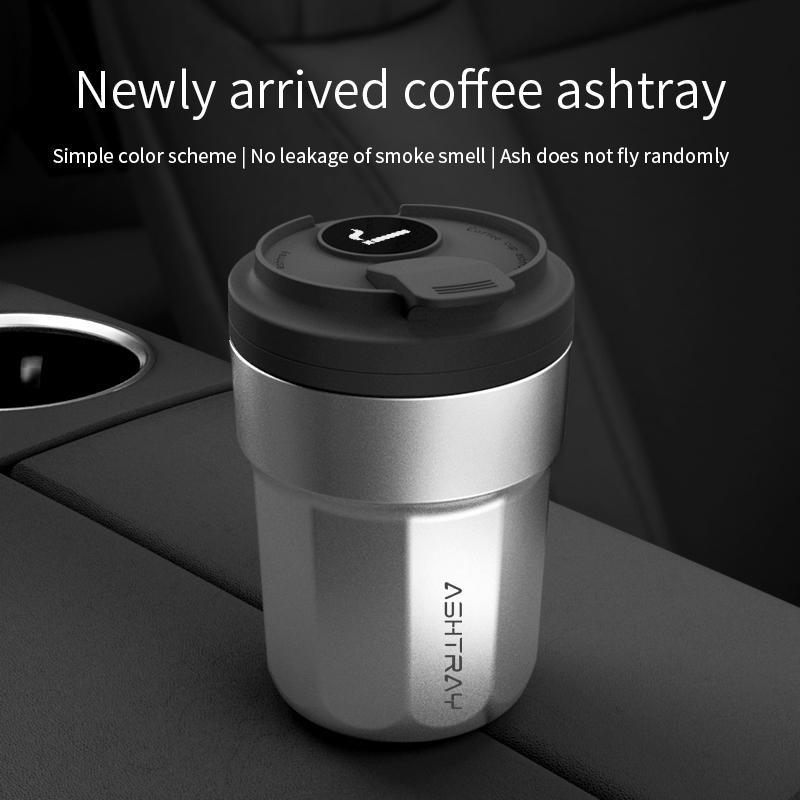 Car Coffee Cup Style Ashtray Garbage Coin Storage Cup Container Cigar Ashtray Holder Metal Lining & ABS Shell Car LED Ashtray