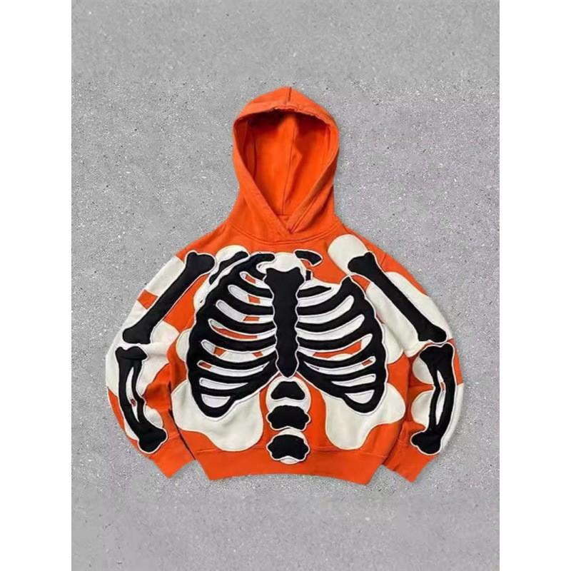 2026 Skull Print Hoodie Men - Lightweight Air Layer Sweatshirt Casual Streetwear Long Sleeve Pullover With Front Pocket