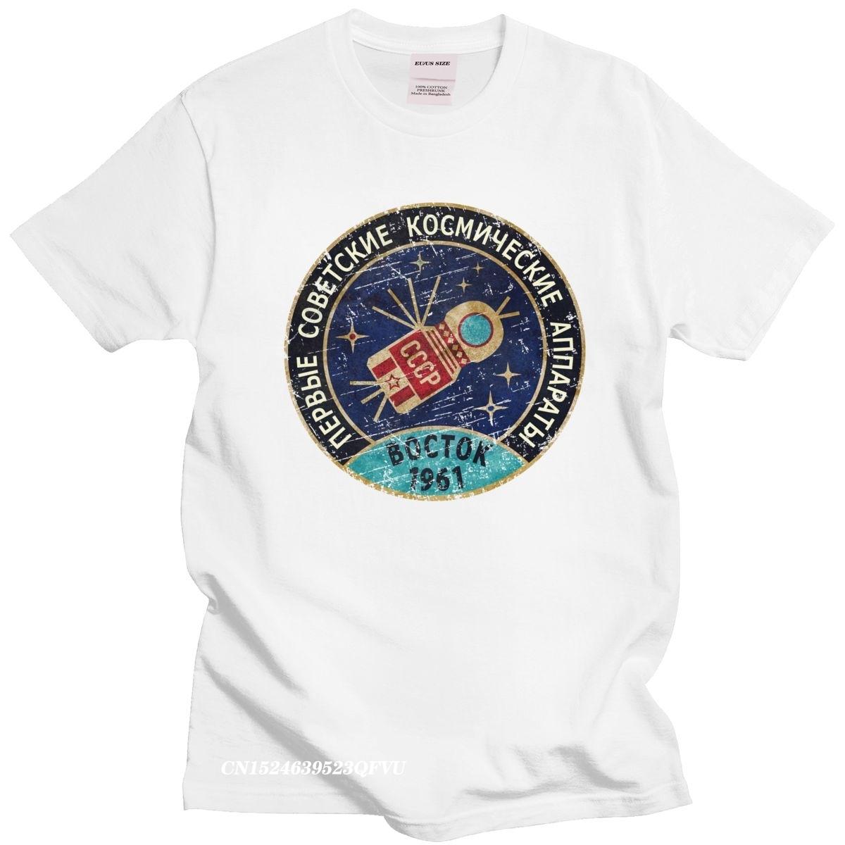 Retro USSR Russia Boctok TShirt Men 1961 Blue Badge Tee Camisas Mend Cotton Leisure CCCP Soviet Union Vostok Tshirt S