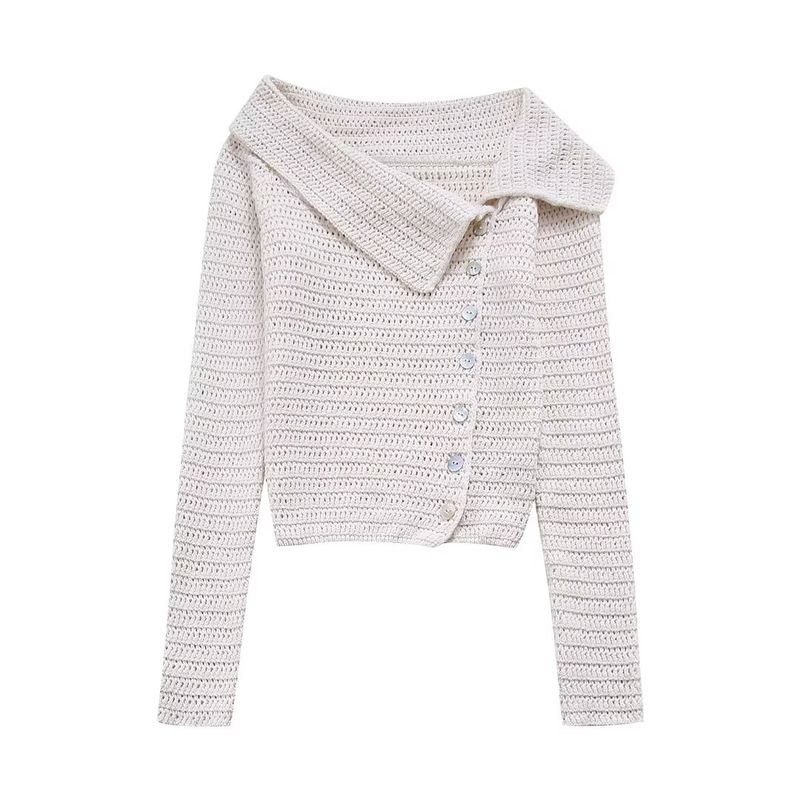 Kaslead New Arrival Women's Clothing Fashion Style Fashion Vacation Style Lapel Long Sleeves Knitting Tops 3991108