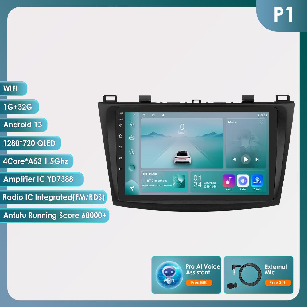 OSSURET 9" Android 14 UIS7862 Carplay Screen for Mazda 3 2010 - 2013 Car Radio Automotive Multimedia GPS Intelligent Navigation BT RDS DSP Octa Core