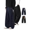 Men's Spliced Curved Pants, Loose Straight Leg Casual Jeans