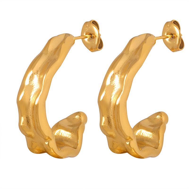 Simple Lightweight Non-fading Geometric Stud Earrings Plated with Real Gold, Fashionable Titanium Steel Jewelry for Women