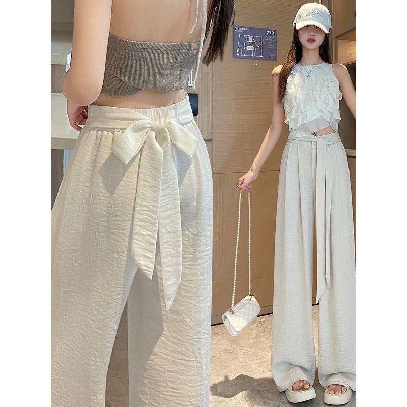 Autumn New Arrival Work Clothing Ice Silk Cotton Linen Lace-up Suit Loose Pants High Waist Slim Looking Casual Mop Straight-leg Yamamoto Pants