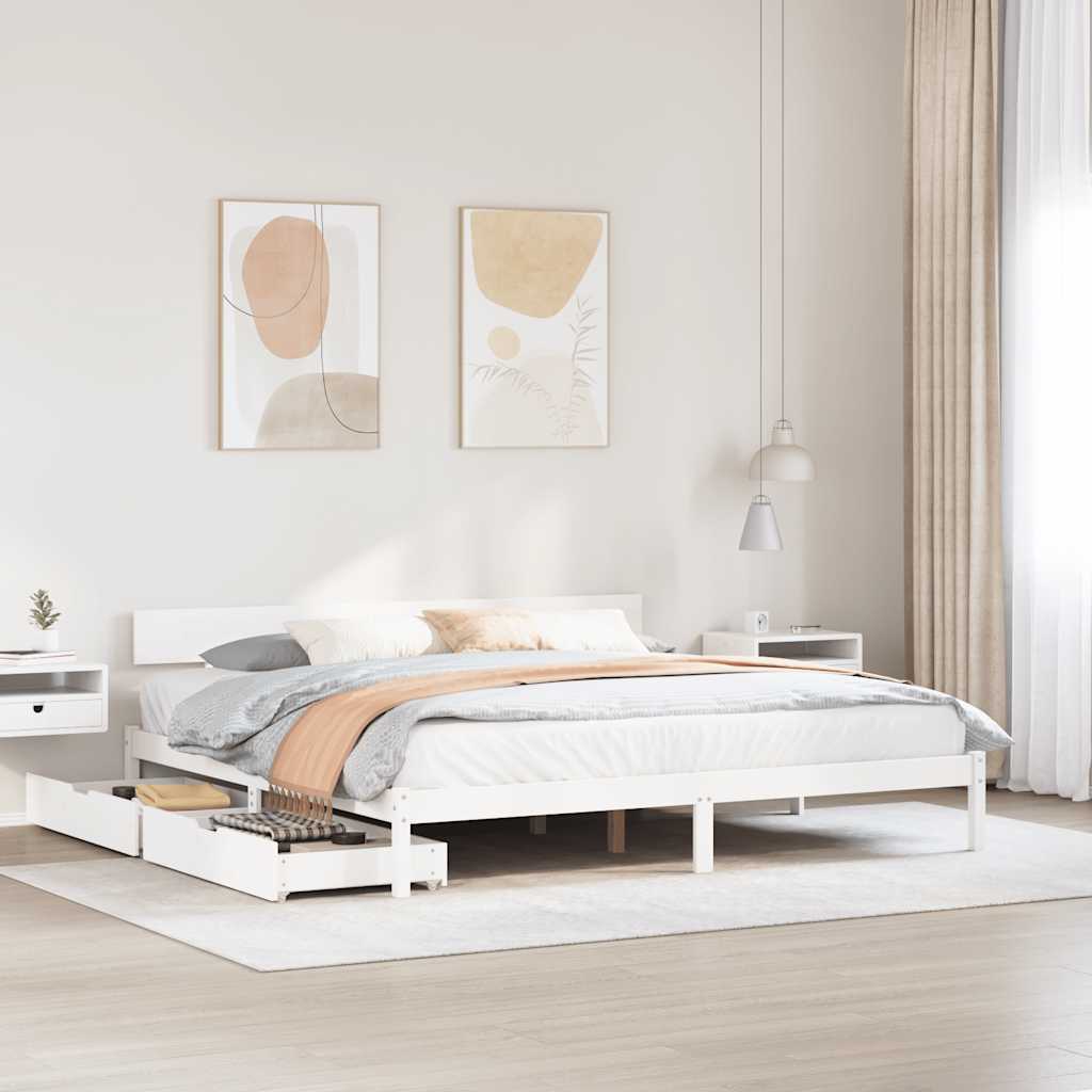 Vidaxl Bed Frame Without Mattress, White, 180X200 Cm, Solid Pine Wood