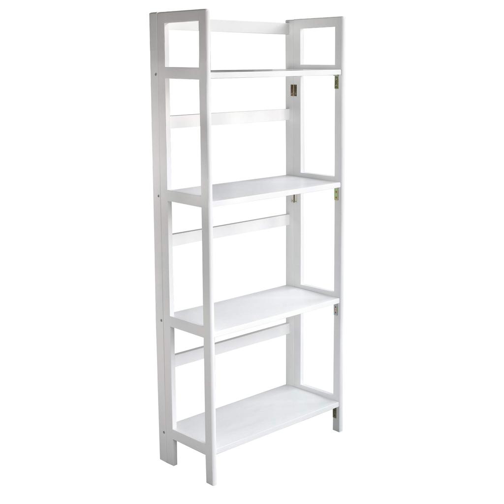 North Orange Folding Wooden Folding 4 Open Shelf Rack, Shelf, Tiers, White,